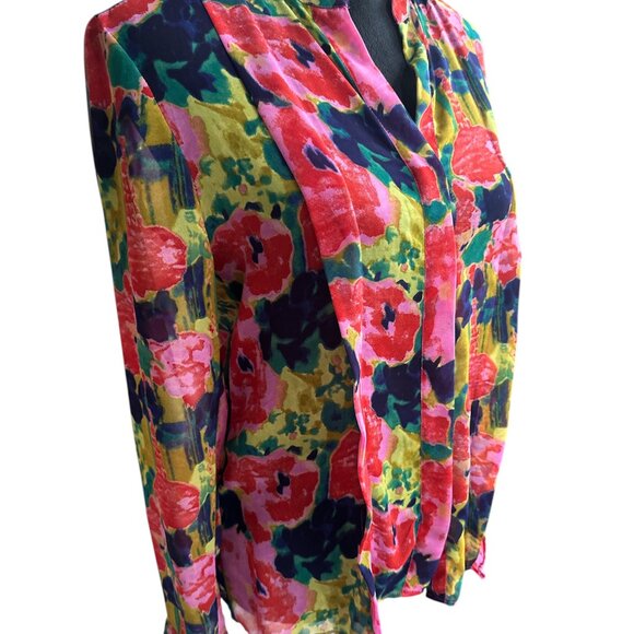 W118 by Walter Baker XSmall Multicolor Floral Sheer Button Long Sleeve Blouse - Picture 2 of 6